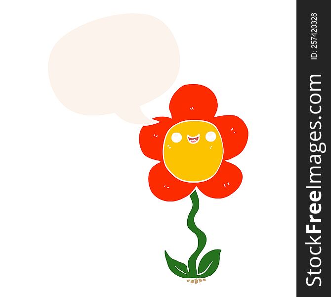 Cartoon Flower And Speech Bubble In Retro Style