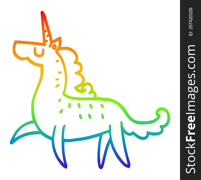 rainbow gradient line drawing of a cartoon magical unicorn