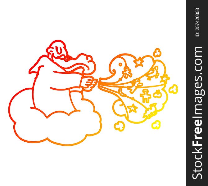 warm gradient line drawing of a cartoon god on cloud