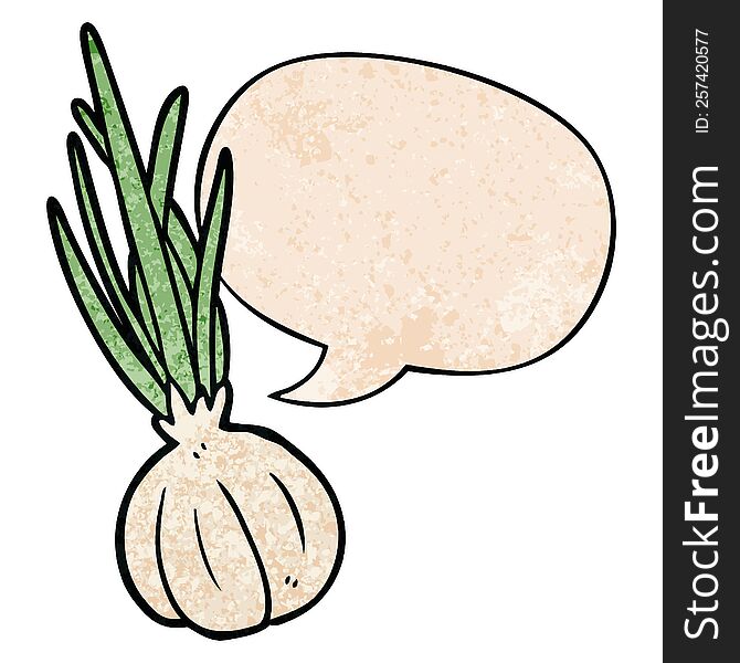 Cartoon Garlic Bulb And Speech Bubble In Retro Texture Style