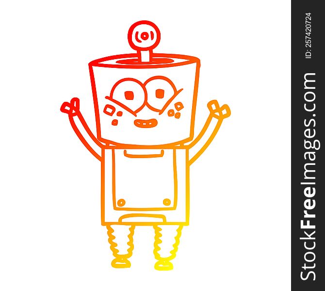 warm gradient line drawing happy cartoon robot waving hello