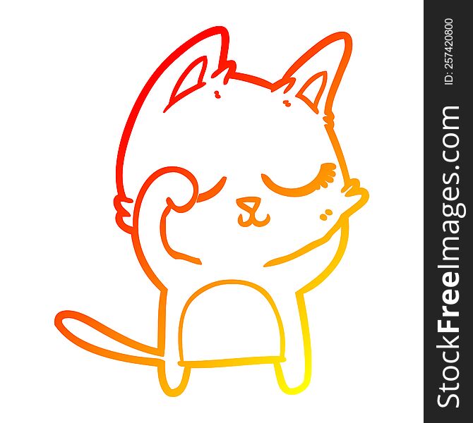 warm gradient line drawing of a calm cartoon cat