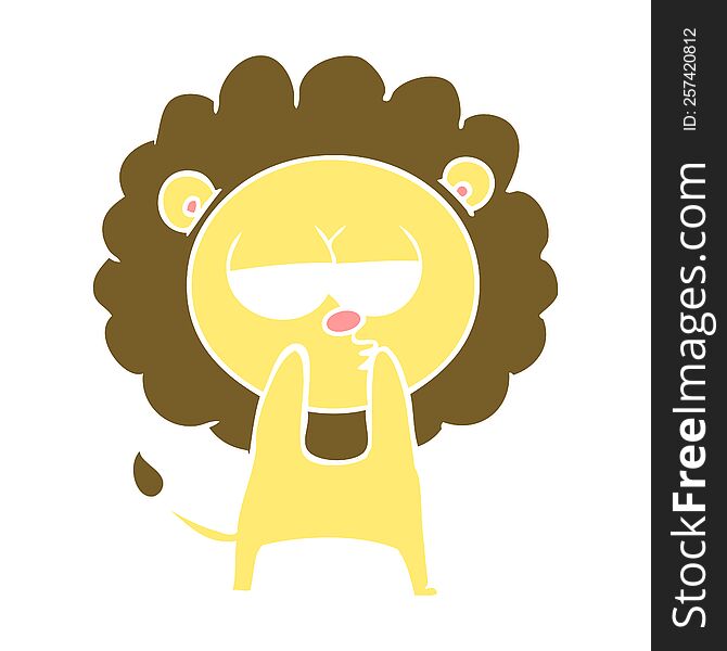 Flat Color Style Cartoon Tired Lion