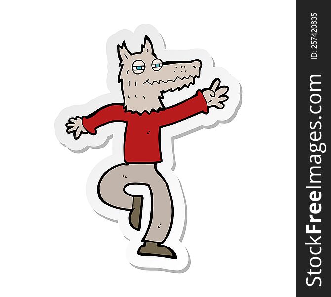 Sticker Of A Cartoon Happy Wolf Man