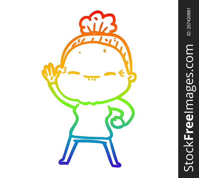 Rainbow Gradient Line Drawing Cartoon Peaceful Old Woman