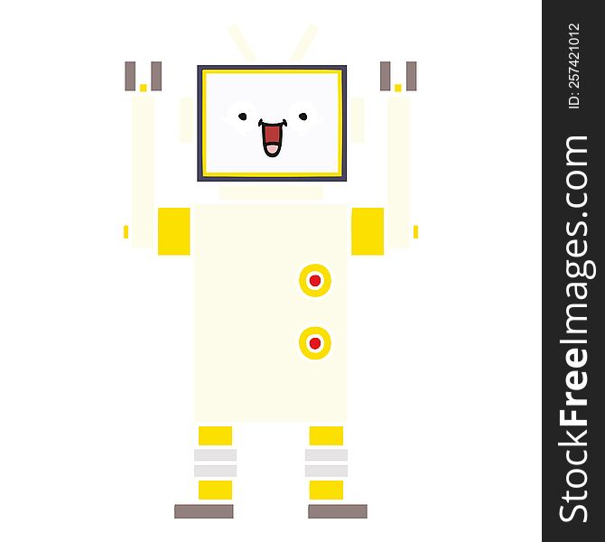 Flat Color Retro Cartoon Happy Robot