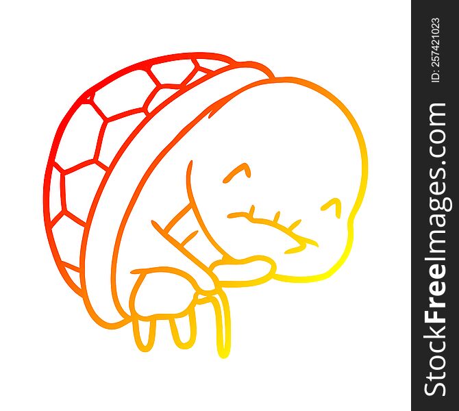 warm gradient line drawing of a cute old turtle with walking stick