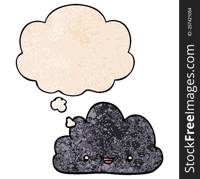 Happy Cartoon Cloud And Thought Bubble In Grunge Texture Pattern Style