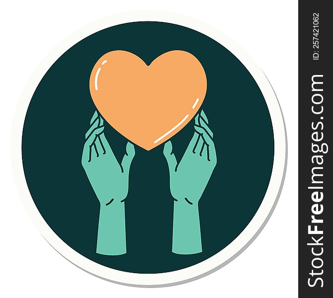 Tattoo Style Sticker Of A Hands Reaching For A Heart