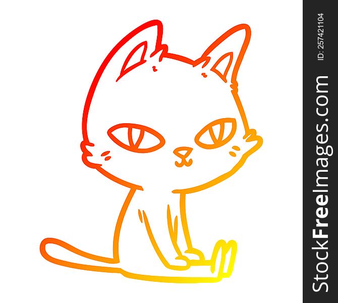 Warm Gradient Line Drawing Cartoon Cat Sitting