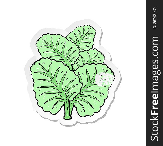 Retro Distressed Sticker Of A Cartoon Cabbage Leaves