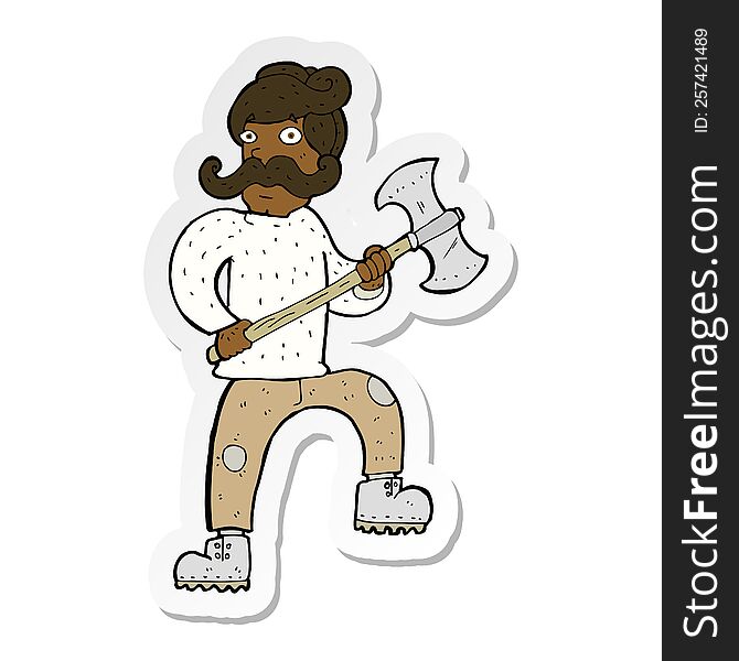 Sticker Of A Cartoon Man With Axe