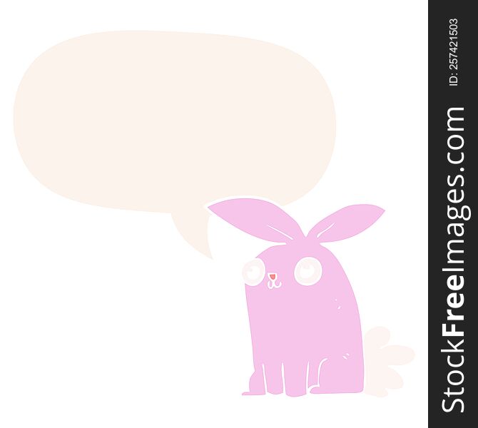 cartoon bunny rabbit with speech bubble in retro style