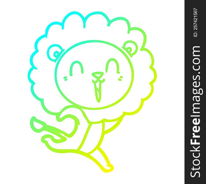 Cold Gradient Line Drawing Laughing Lion Cartoon Running