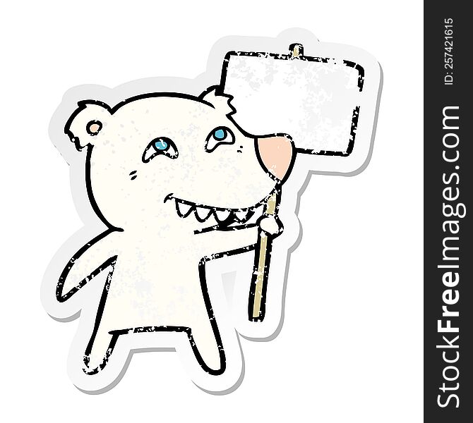 Distressed Sticker Of A Cartoon Polar Bear Showing Teeth