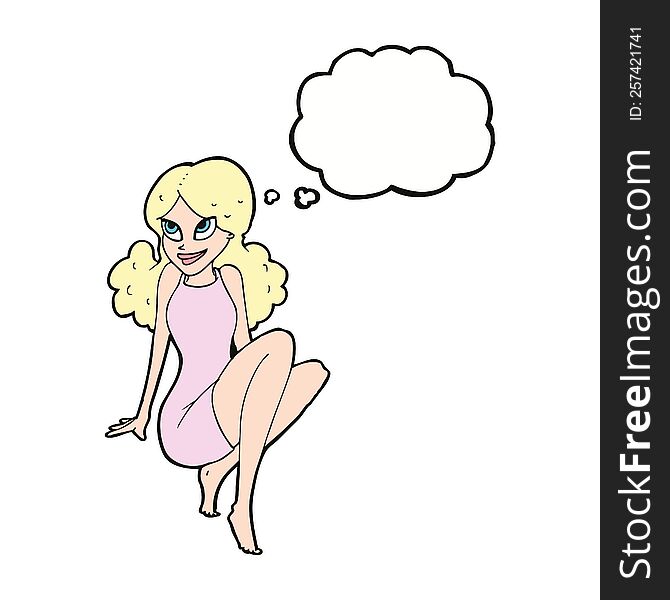 Cartoon Attractive Woman Posing With Thought Bubble