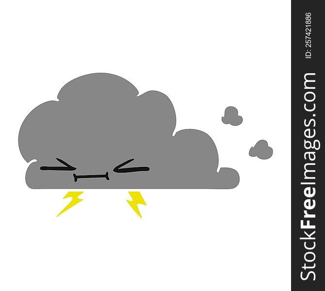 freehand drawn cartoon of a grumpy lightening cloud