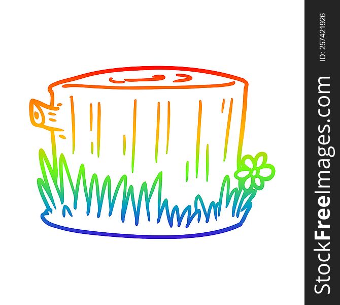 rainbow gradient line drawing of a cartoon tree stump