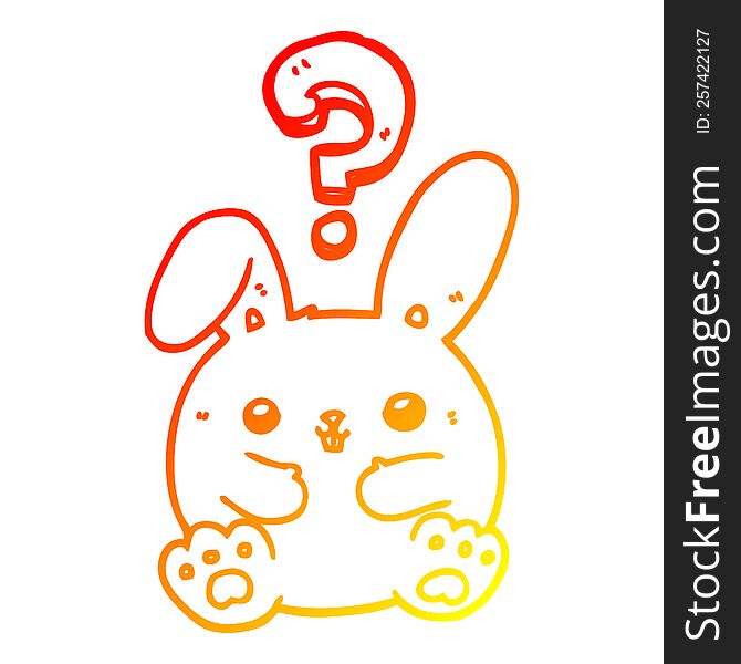 Warm Gradient Line Drawing Cartoon Rabbit With Question Mark