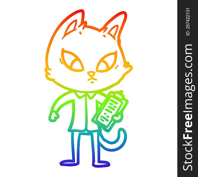 Rainbow Gradient Line Drawing Confused Cartoon Business Cat