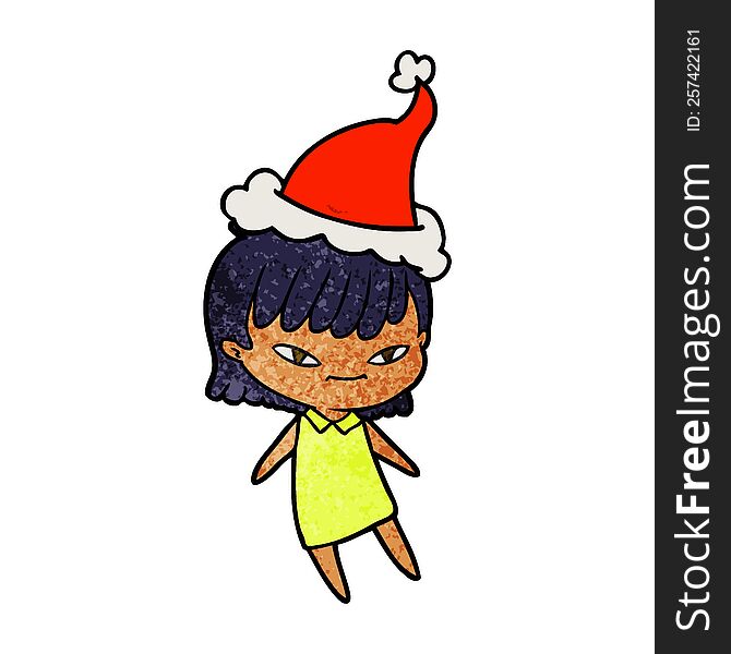 Textured Cartoon Of A Woman Wearing Santa Hat