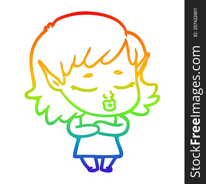 rainbow gradient line drawing shy cartoon elf girl