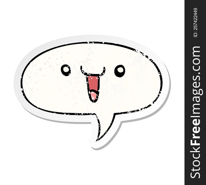Cute Happy Cartoon Face And Speech Bubble Distressed Sticker