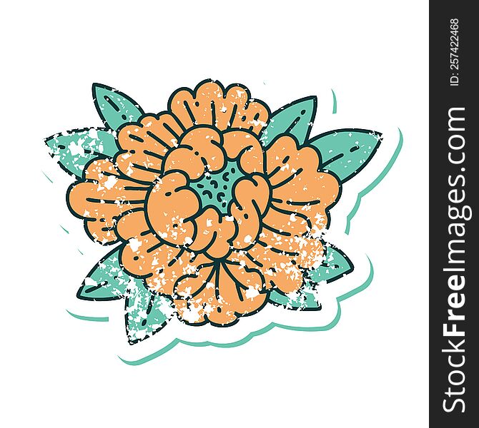 Distressed Sticker Tattoo Style Icon Of A Blooming Flower