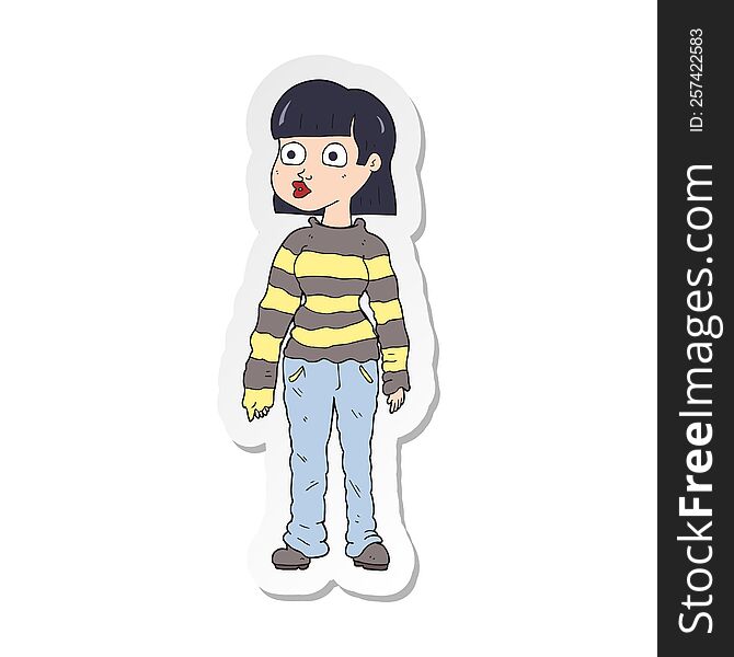 Sticker Of A Cartoon Woman In Casual Clothes