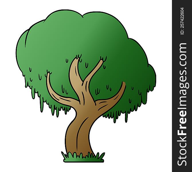 Gradient Cartoon Doodle Of A Green Tree