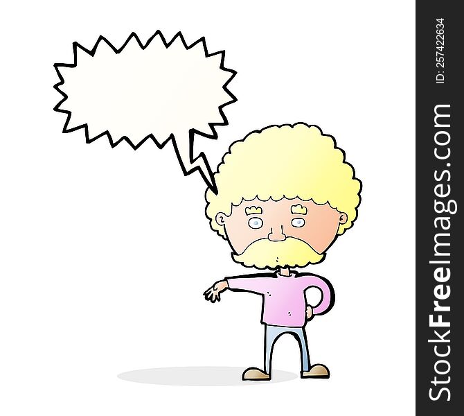 Cartoon Man With Mustache Making Camp Gesture With Speech Bubble