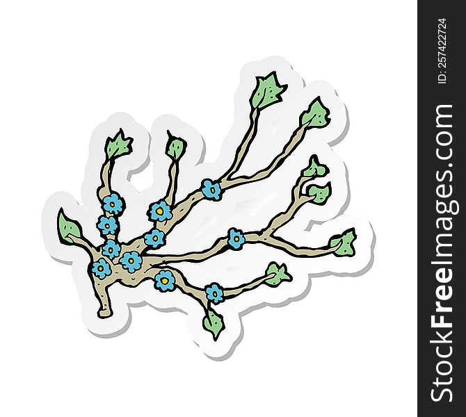 sticker of a cartoon flowering branch