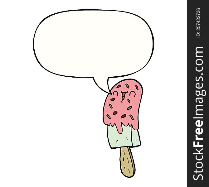 Cartoon Ice Lolly And Speech Bubble