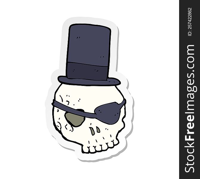Sticker Of A Skull In Top Hat Cartoon