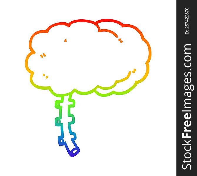 rainbow gradient line drawing of a cartoon brain