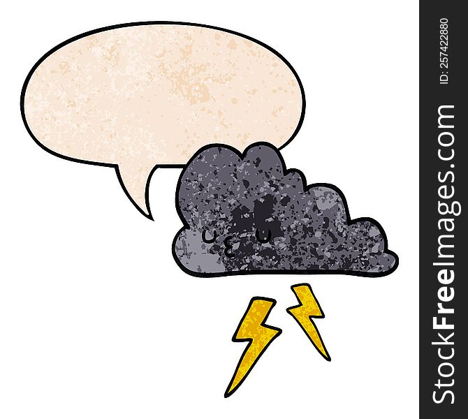 Cartoon Storm Cloud And Speech Bubble In Retro Texture Style