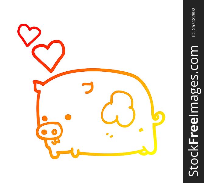 Warm Gradient Line Drawing Cartoon Pig In Love