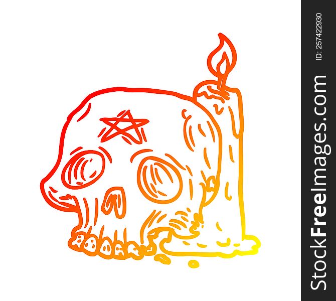 Warm Gradient Line Drawing Spooky Skull And Candle