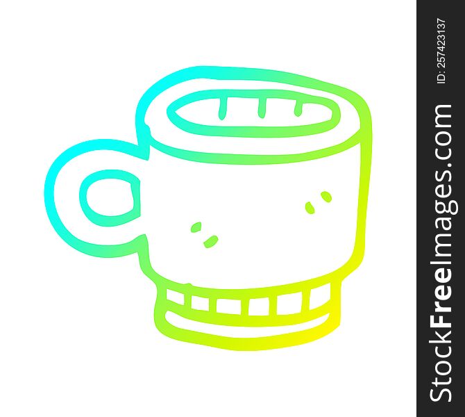 cold gradient line drawing of a cartoon coffee mug