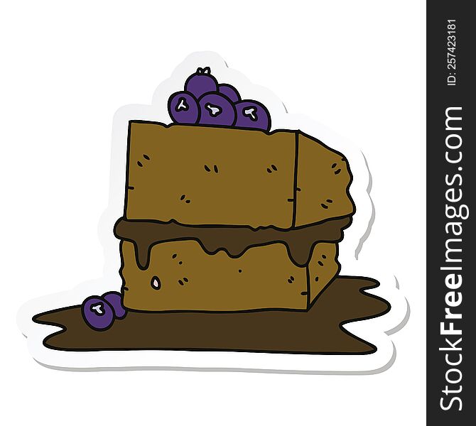 Sticker Of A Quirky Hand Drawn Cartoon Chocolate Cake