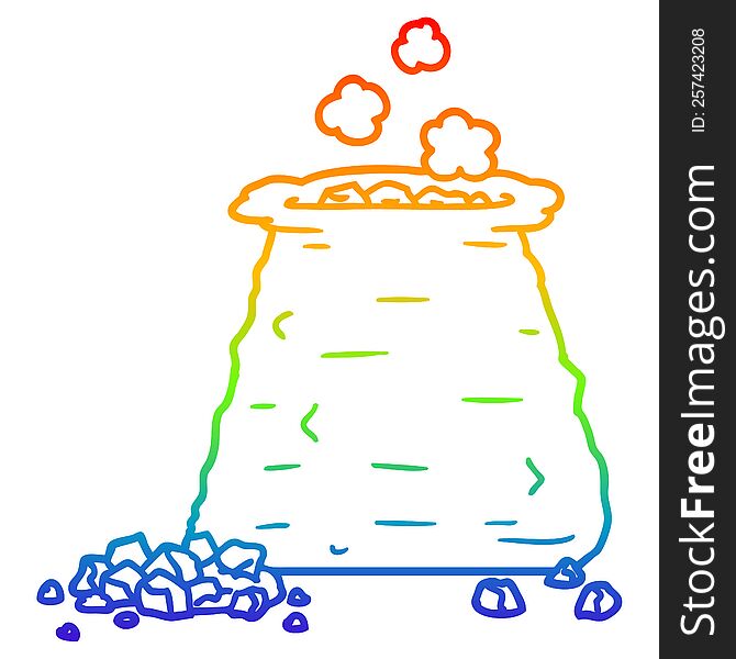 rainbow gradient line drawing of a cartoon sack of coal