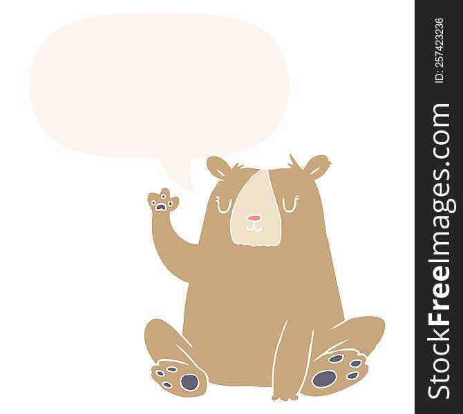 Cartoon Bear;waving And Speech Bubble In Retro Style