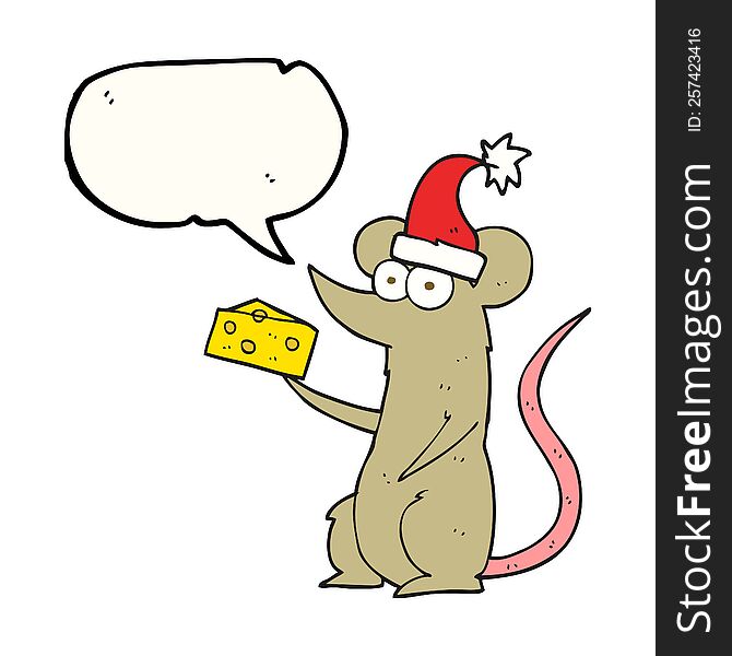 Speech Bubble Cartoon Christmas Mouse With Cheese