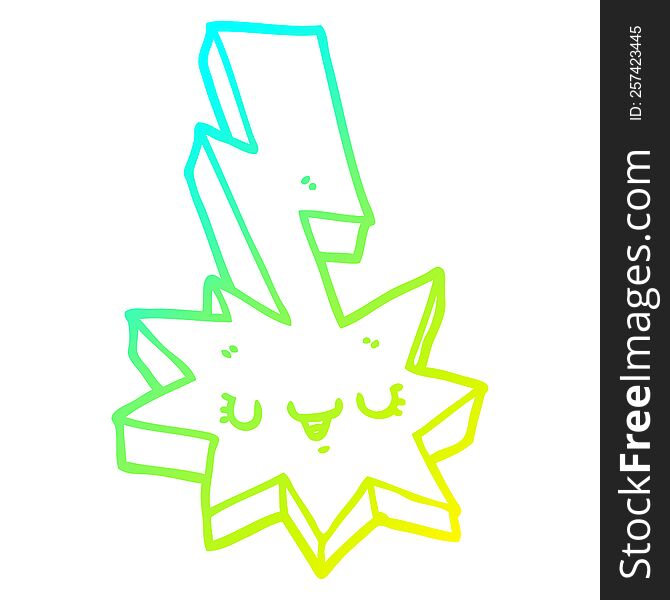 cold gradient line drawing of a cartoon lightning strike