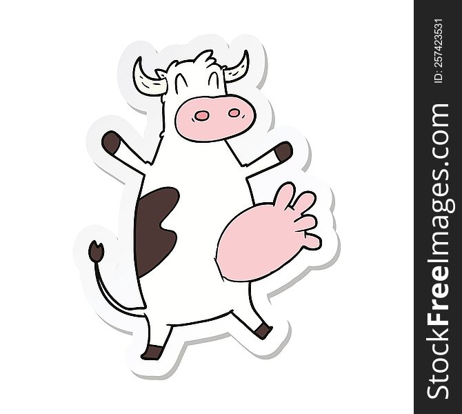 sticker of a cartoon cow swinging udder