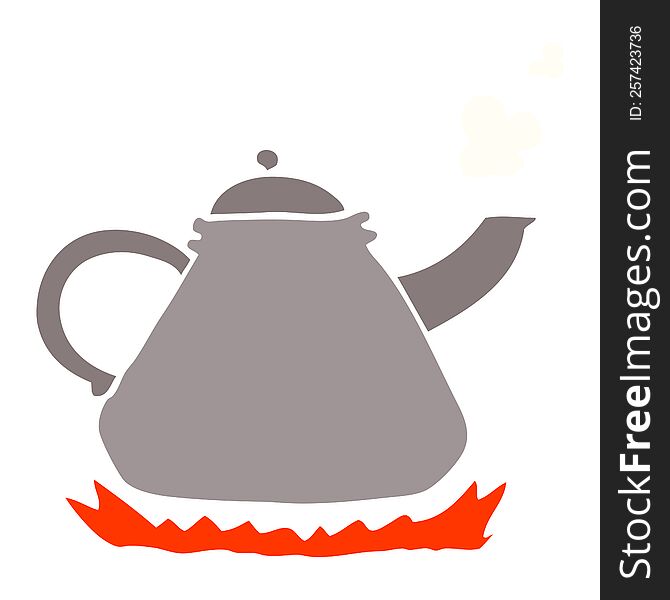 flat color illustration cartoon kettle on stove