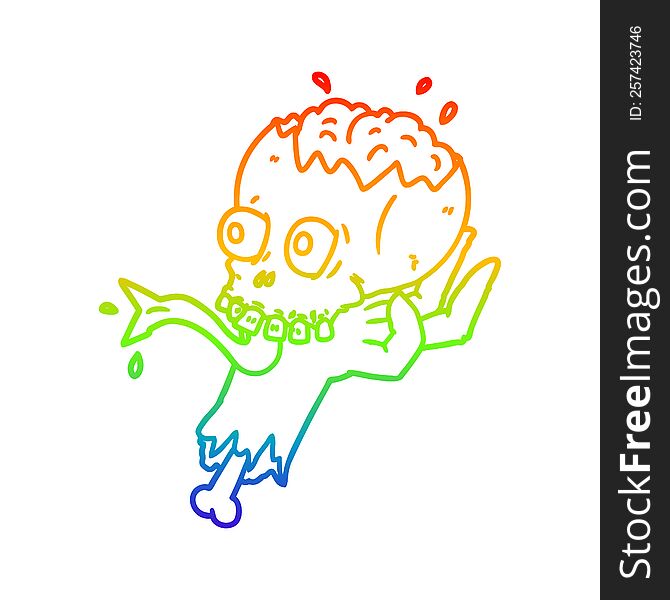 rainbow gradient line drawing cartoon halloween skull in zombie hand