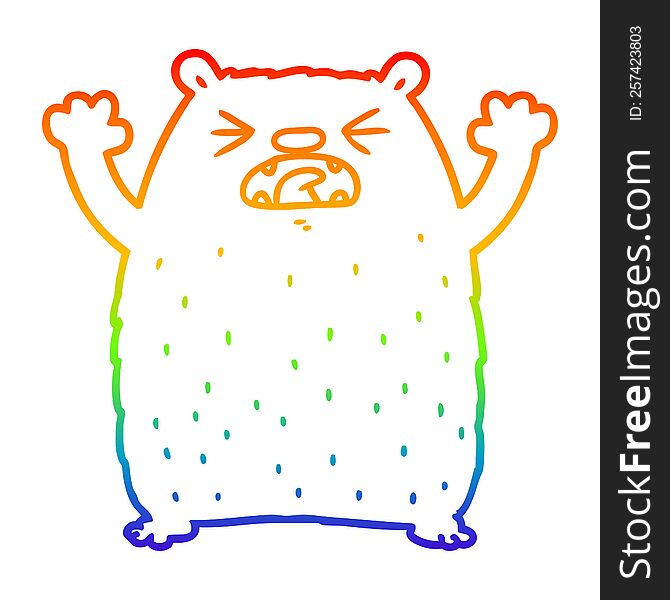 Rainbow Gradient Line Drawing Cartoon Polar Bear Roaring