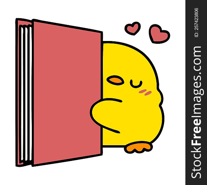 cartoon of a cute baby bird holding a book. cartoon of a cute baby bird holding a book