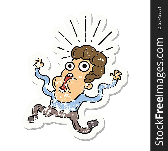 Grunge Sticker Of Tattoo Style Frightened Man